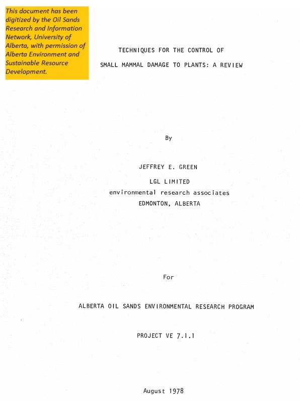 Techniques for the Control of Small Mammal Damage to Plants: A Review